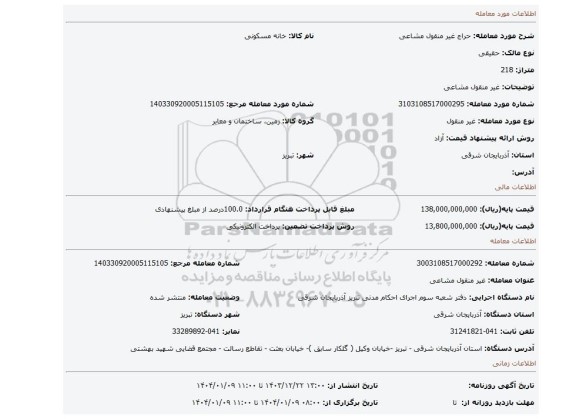 مزایده، غیر منقول مشاعی