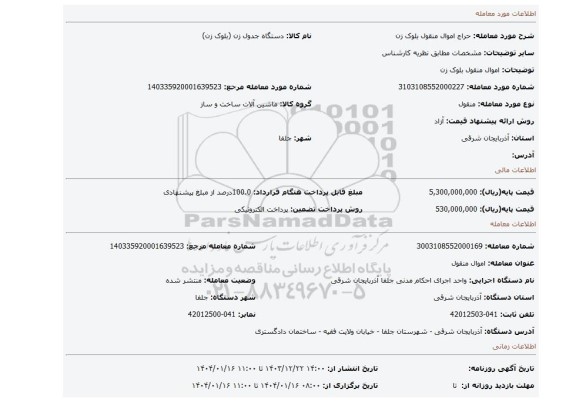مزایده، اموال منقول بلوک زن