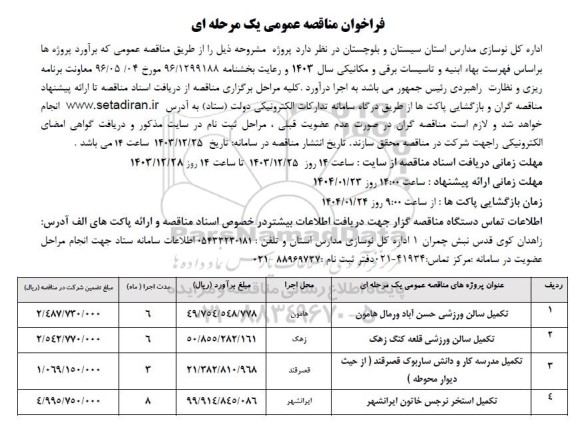 مناقصه تکمیل سالن ورزشی حسن آباد ورمال...