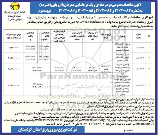 مناقصه خرید 13000 متر کابل فاصله دار فشار متوسط الومینیومی ...- نوبت دوم 