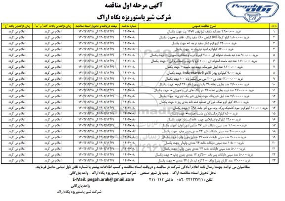 مناقصه خرید 2.900.000 عدد لید شفاف لیوانهای 9 * 13 پت جهت یکسال...