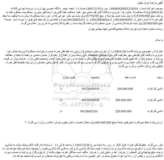 مزایده 3 خط سیم کارت