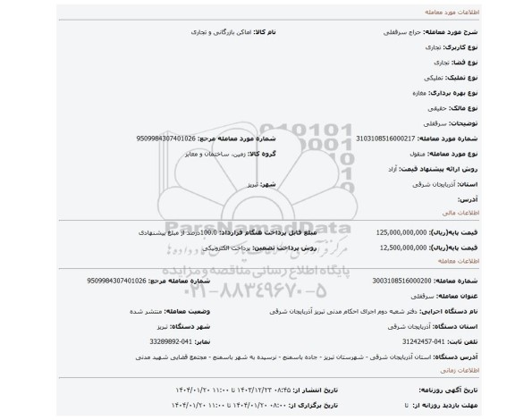 مزایده، سرقفلی