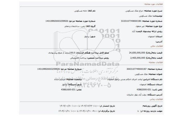 مزایده، ملک مسکونی