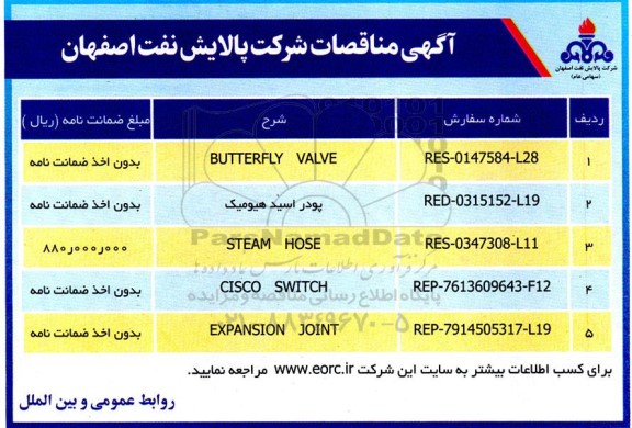 مناقصه butterfly valve .....