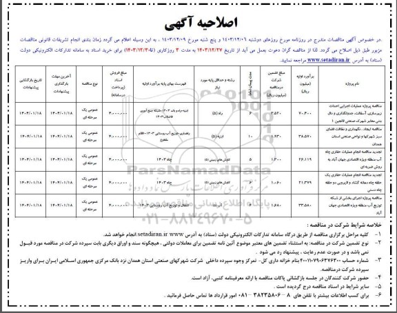 اصلاحیه مناقصه پروژه عملیات اجرایی احداث زیر سازی آسفالت