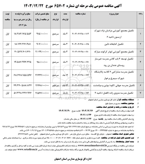 مناقصه تکمیل مجتمع آموزشی....