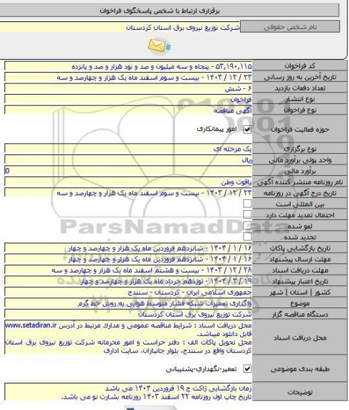 مناقصه, واگذاری تعمیرات شبکه فشار متوسط هوایی به روش خط گرم