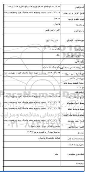 مناقصه, خدمات رستوران به شماره مرجع ۴۰۳/۱۲