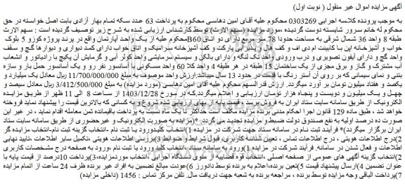 مزایده یک واحد آپارتمان