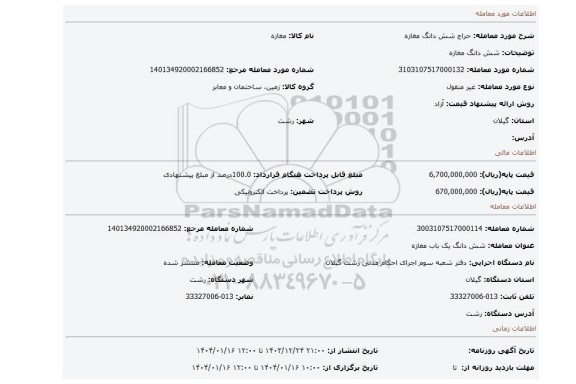 مزایده، شش دانگ مغازه