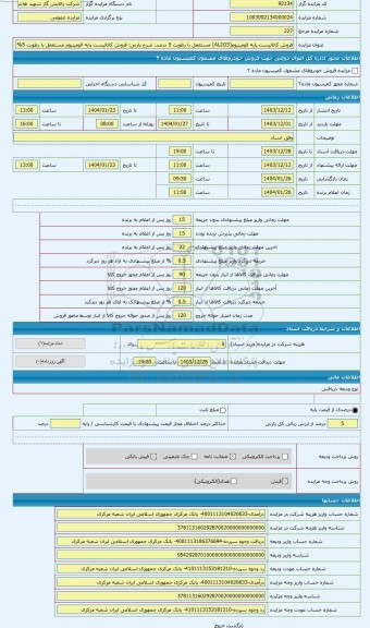 مزایده ، فروش کاتالیست پایه الومینیوم مستعمل با رطوبت 5%