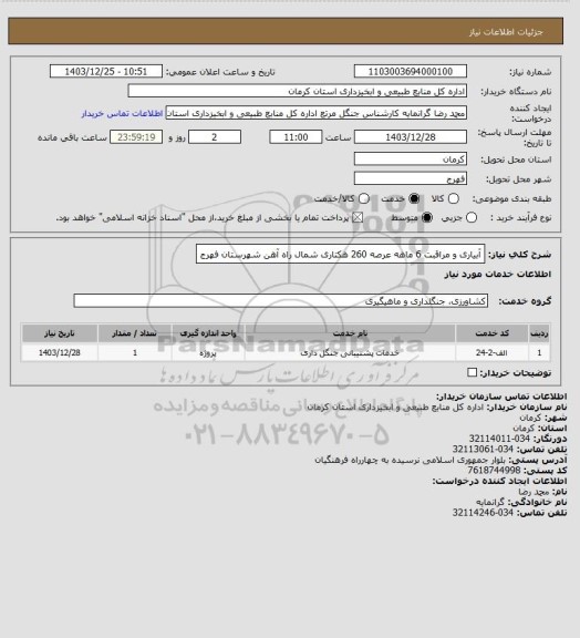 استعلام آبیاری و مراقبت 6 ماهه عرصه 260 هکتاری شمال راه آهن شهرستان فهرج
