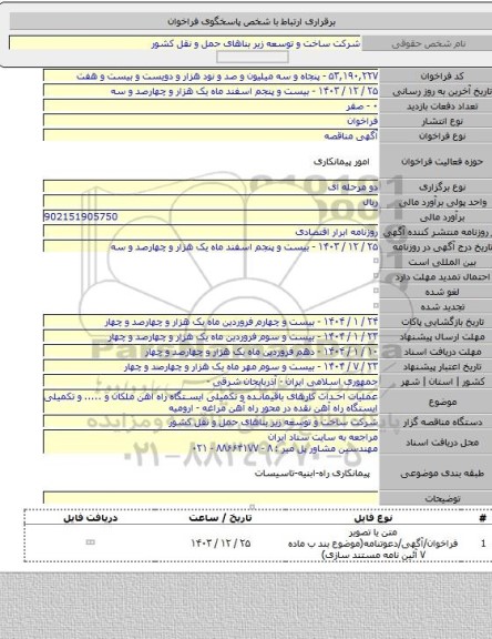 مناقصه, عملیات احداث کارهای باقیمانده و تکمیلی ایستگاه راه اهن ملکان و ..... و تکمیلی ایستگاه راه آهن نقده در محور راه آهن مراغه - ارومیه
