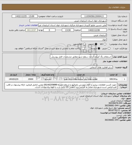 استعلام استعلام رنگ آمیزی جداول سطح شهر مطابق مشخصات فایل پیوستی