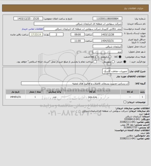 استعلام تجهیزات حفاظت کاندیک