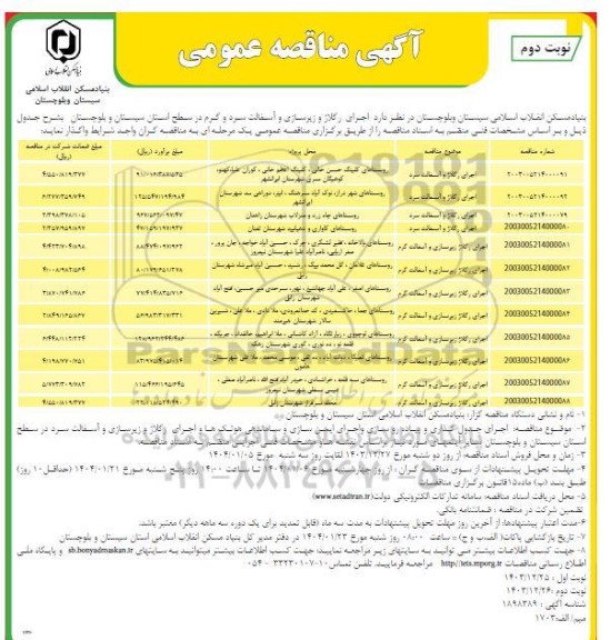 مناقصه اجرای رگلاژ و آسفالت سرد... نوبت دوم  