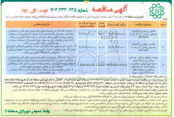 مناقصه نقاشی دیواری و گرافیک محیطی....