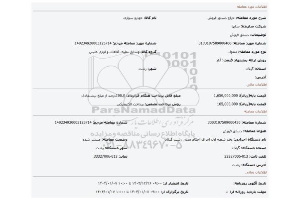 مزایده، دستور فروش