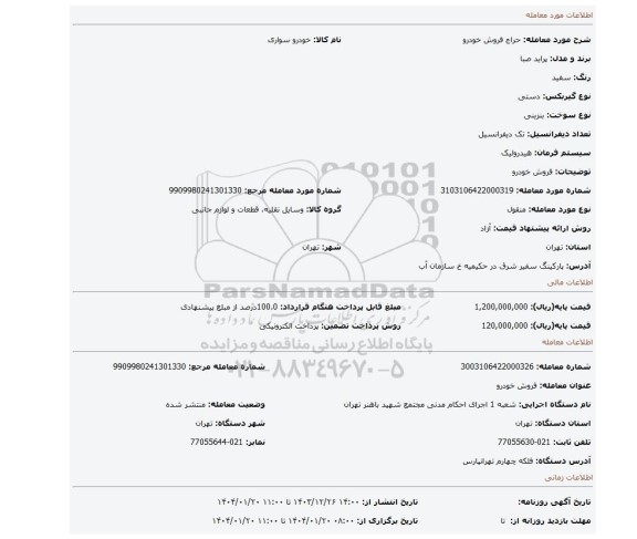مزایده، فروش خودرو