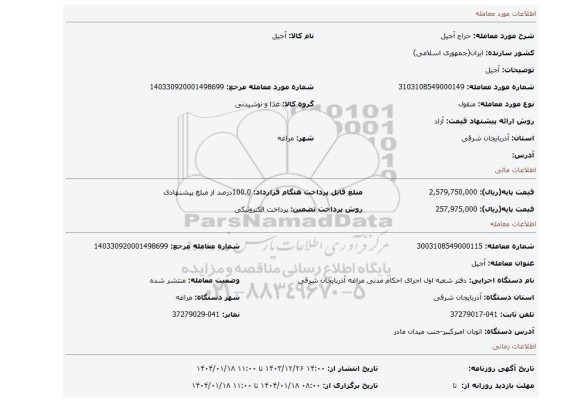 مزایده، آجیل