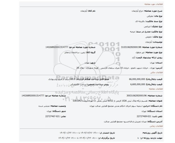 مزایده، آپارتمان