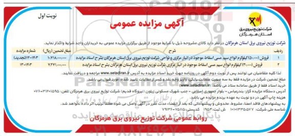 مزایده فروش 50.000 کیلوگرم انواع سیم مسی اسقاط ....