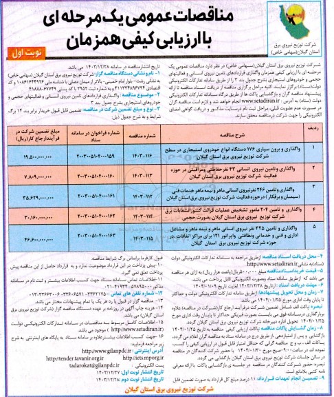 مناقصه واگذاری و برون سپاری 176 دستگاه انواع خودروی استیجاری در سطح ....
