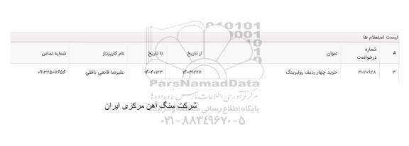 استعلام خرید چهار ردیف رولبرینگ 