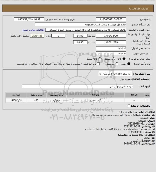 استعلام ران سایز 350-400گرم. تاریخ روز