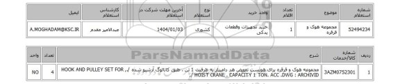 استعلام مجموعه هوک و قرقره