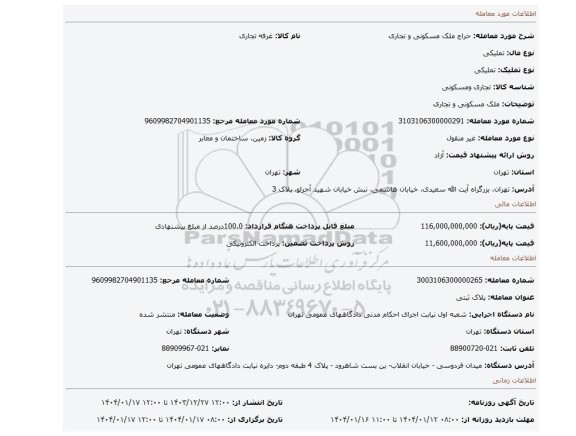مزایده، ملک مسکونی و تجاری