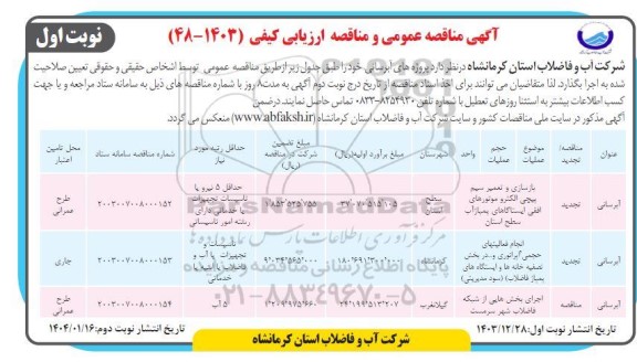 مناقصه بازسازی و تعمیر سیم پیچی الکتروموتورهای افقی...