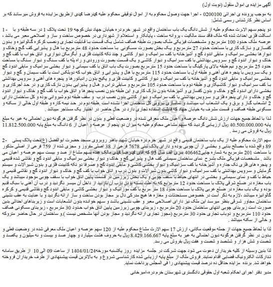 مزایده شش دانگ یک باب ساختمان