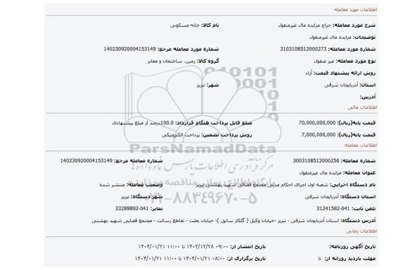 مزایده، مزایده مال غیرمنقول