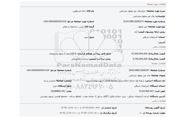 مزایده، مال غیر منقول مشاعی