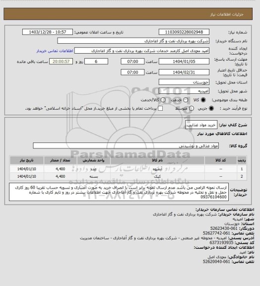 استعلام خرید مواد غذایی