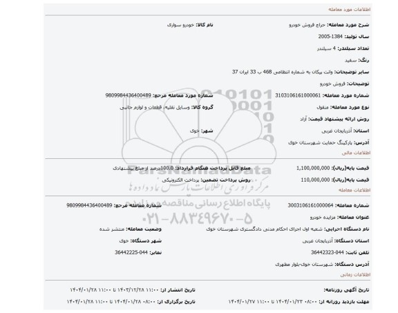 مزایده، فروش خودرو