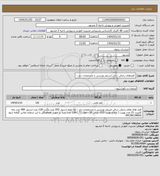 استعلام کمدهای رختکن سالن استخر ورزشی با مشخصات ذیل :