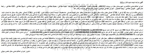 مزایده ملک دارای سند 62 فرعی از 1738 اصلی