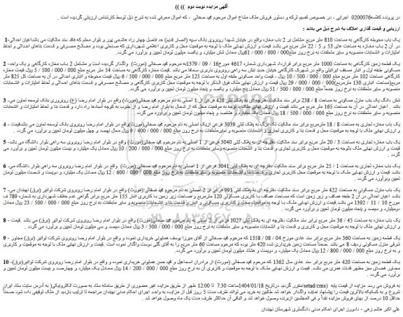 مزایده فروش یک باب محوطه کارگاهی به مساحت 810 متر مربع مشتمل بر 2 باب مغازه ....