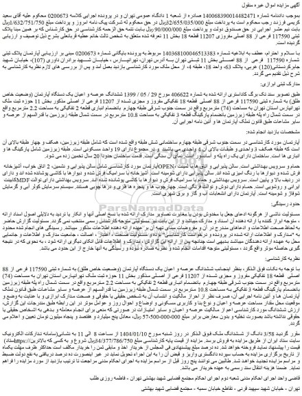 مزایده ششدانگ عرصه و اعیان یک دستگاه آپارتمان