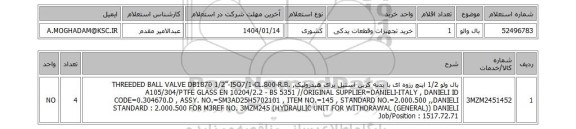 استعلام بال والو