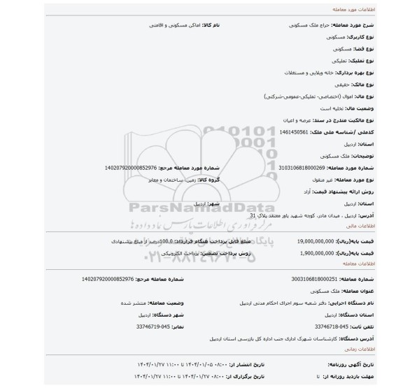 مزایده، ملک مسکونی