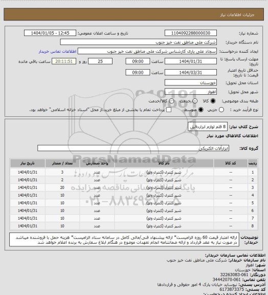 استعلام 8 قلم لوازم ابزاردقیق، سامانه ستاد
