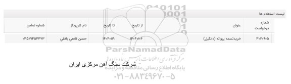 استعلام خرید تسمه پروانه (دانگیل)