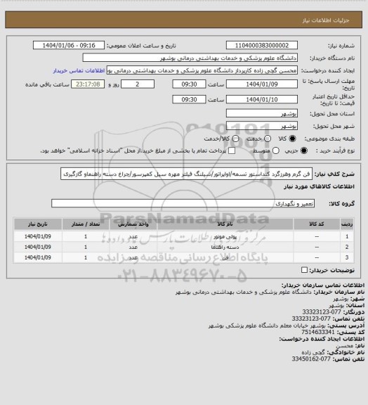 استعلام فن گرم وهرزگرد کنداستور تسمه/اواپراتور/شیلنگ فیلتر مهره سیل کمپرسور/چراغ دسته راهنماو گازگیری