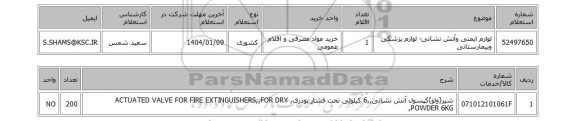 استعلام لوازم ایمنی وآتش نشانی- لوازم پزشکی وبیمارستانی