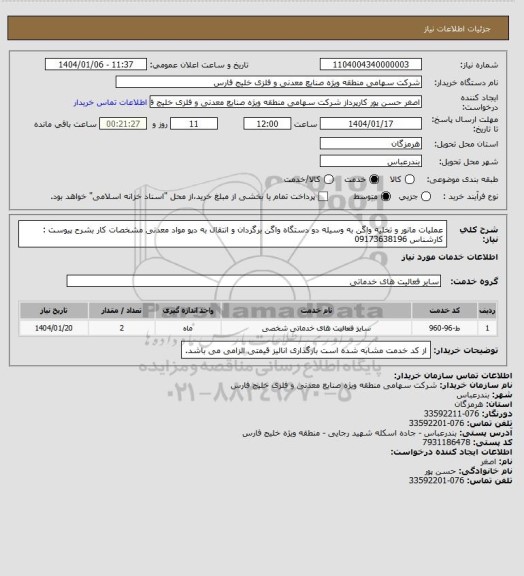 استعلام عملیات مانور و تخلیه واگن به وسیله دو دستگاه واگن برگردان و انتقال به دپو مواد معدنی مشخصات کار بشرح پیوست : کارشناس 09173638196