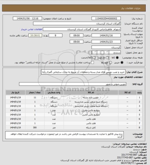 استعلام خرید و نصب دوربین های مدار بسته و متعلقات آن مربوط به منازل سازمانی گمرک بانه